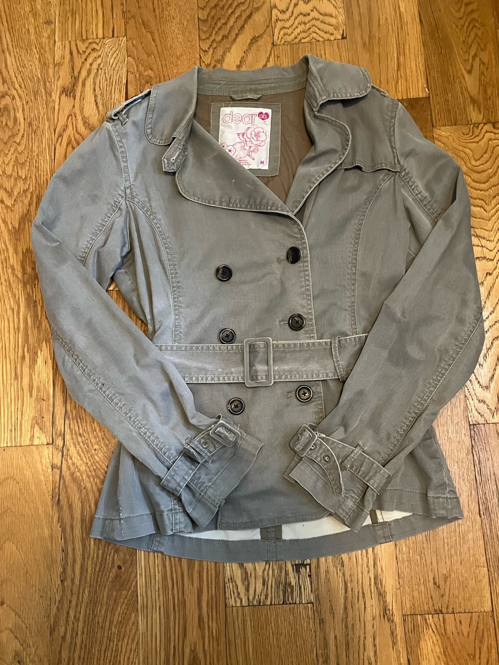 Dear ab RN#98572 Canvas Belted Short Trench Coat Jacket Gray Women's M Medium